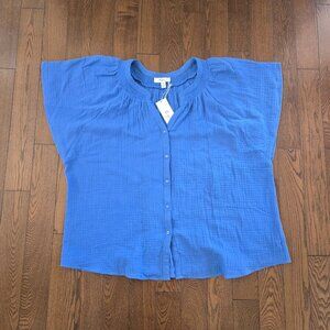 C BY ONE blue short sleeve textured fabric top size 2XL